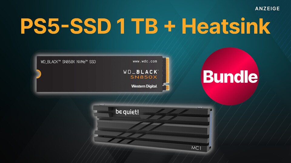 Bei Cyberport gibt es die PS5-SSD WD Black SN850X jetzt zusammen mit dem bequiet MC1 Kühlkörper im Angebot.