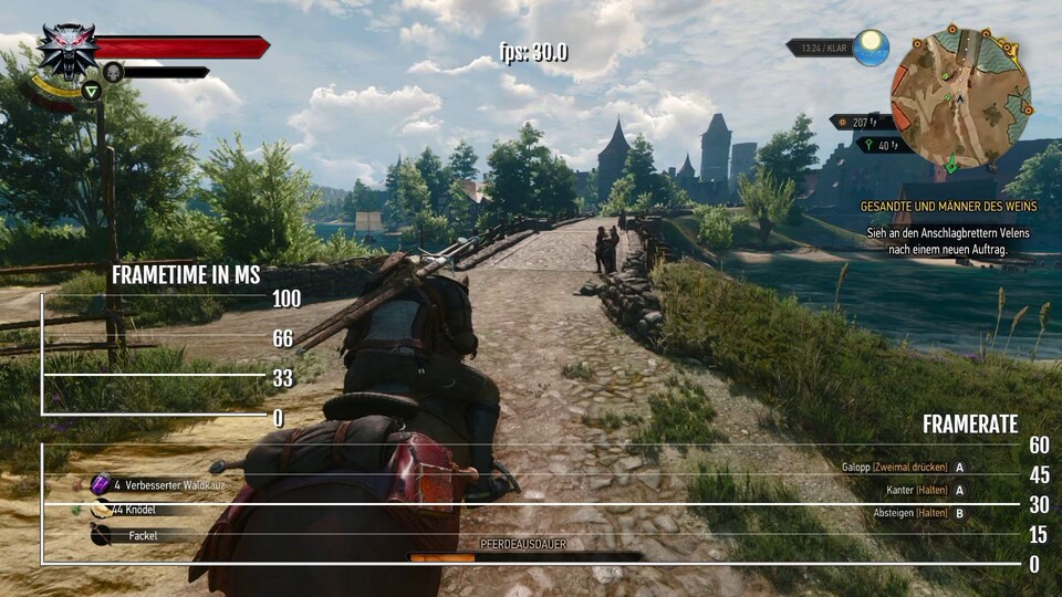 Im 60 Hertz-Modus läuft The Witcher 3 quasi ohne große Probleme in stabilen 30 fps.