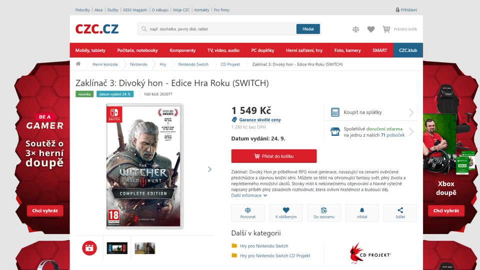 Laut einem tschechischen Online-Shop kommt Witcher 3 im September für die Switch.