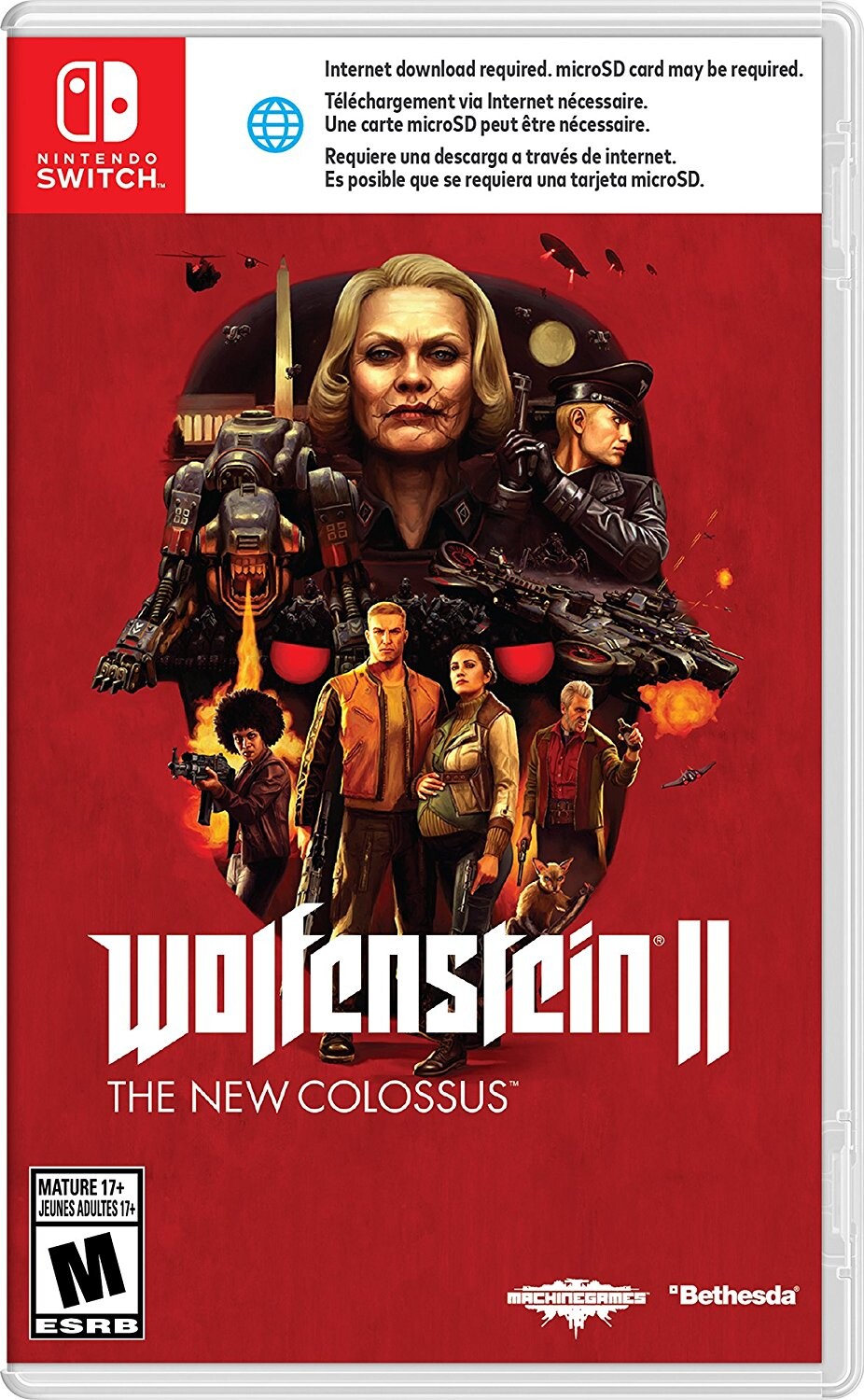 Auf dem Cover von Wolfenstein 2 für Switch steht, dass ein Download nötig ist.