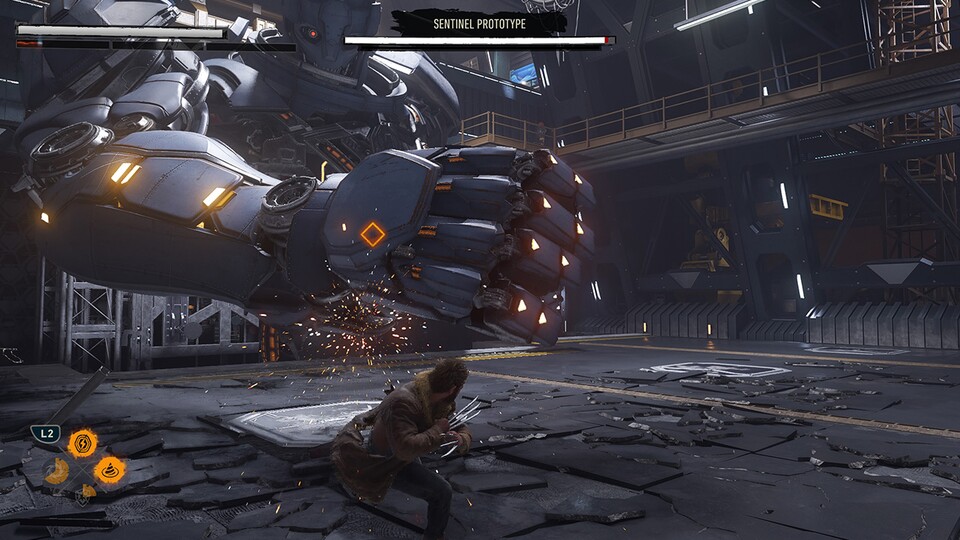 Das sieht schon ziemlich cool aus, wenn Logan den gigantischen Arm dieses Riesen-Roboters einfach locker pariert.