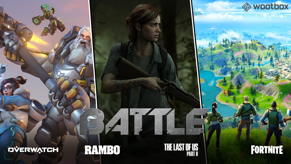 Die Wootbox »Battle« bringt das beste Merchandise von The Last of Us Part 2, Fortnite, Overwatch und Rambo zu dir nach Hause.