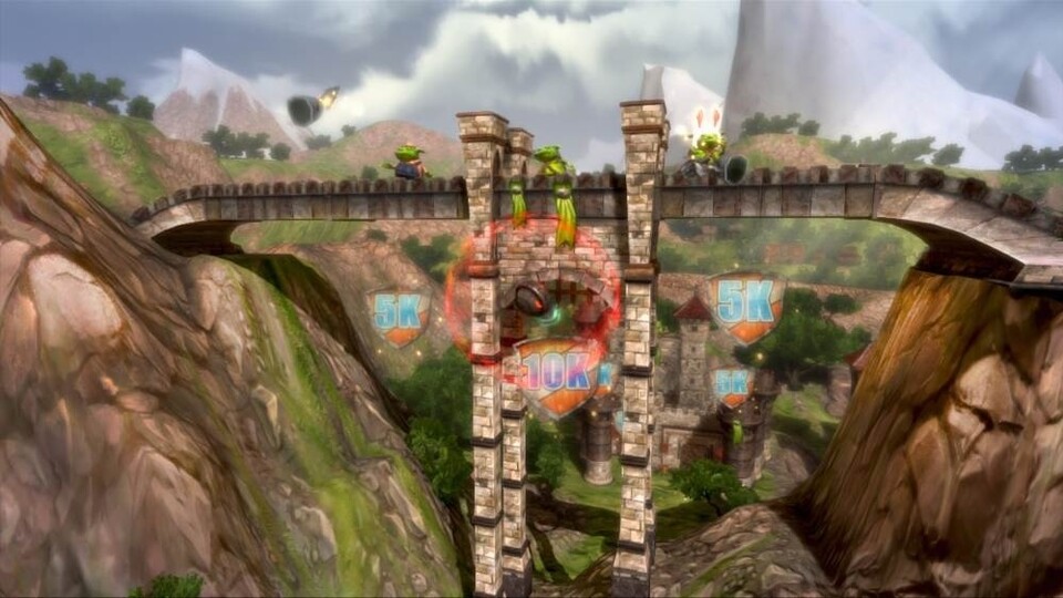 Gefinkelt: Hier müsst ihr die Bonusmarker unter der Brücke treffen und dann noch die Burg knacken.