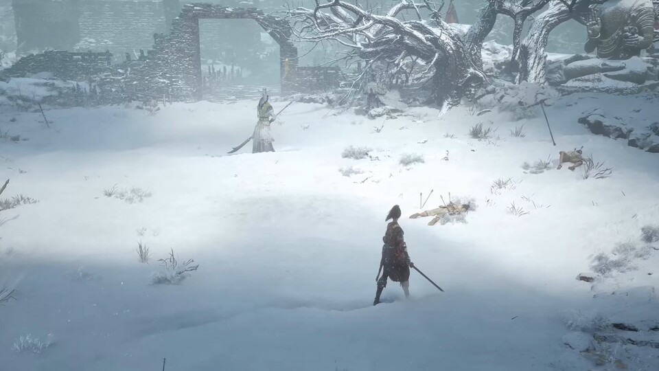 Die Landschaften in Wuchang: Fallen Feathers sind recht abwechslungsreich, es gibt auch Kämpfe im Schnee.