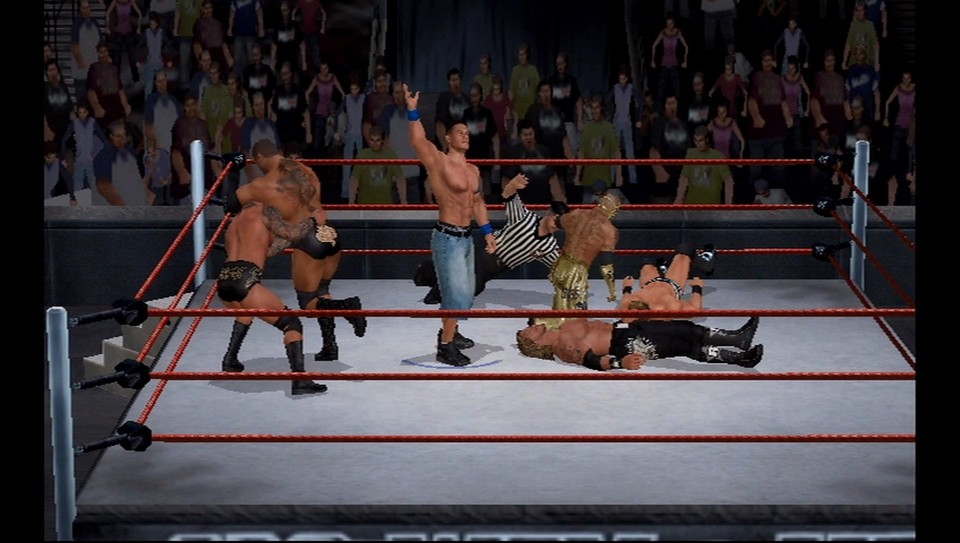 WWE Smackdown vs. Raw 2010: In der Battle Royal treffen wieder bis zu sechs Wrestler gleichzeitig aufeinander, um sich über das oberste Seil zu werfen.