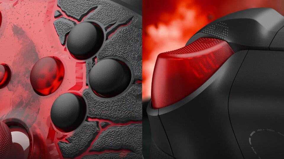 Die Tasten des Controllers sind teils transparent rot, teils matt schwarz.