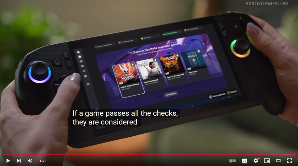 Die ROG-Ally-Modelle unterstützen speziell für den Handheld optimierte Games. Screenshot aus dem Microsoft-Stream: https:www.youtube.comwatch?v=hzJahjb5I4E+rco=1