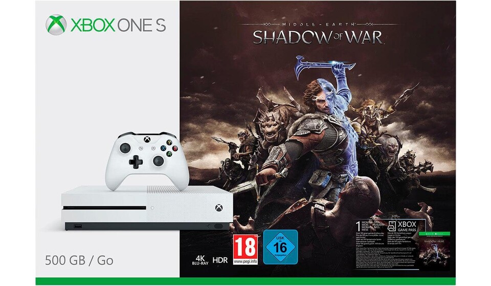 Xbox One S 500 GB mit Schatten des Krieges.