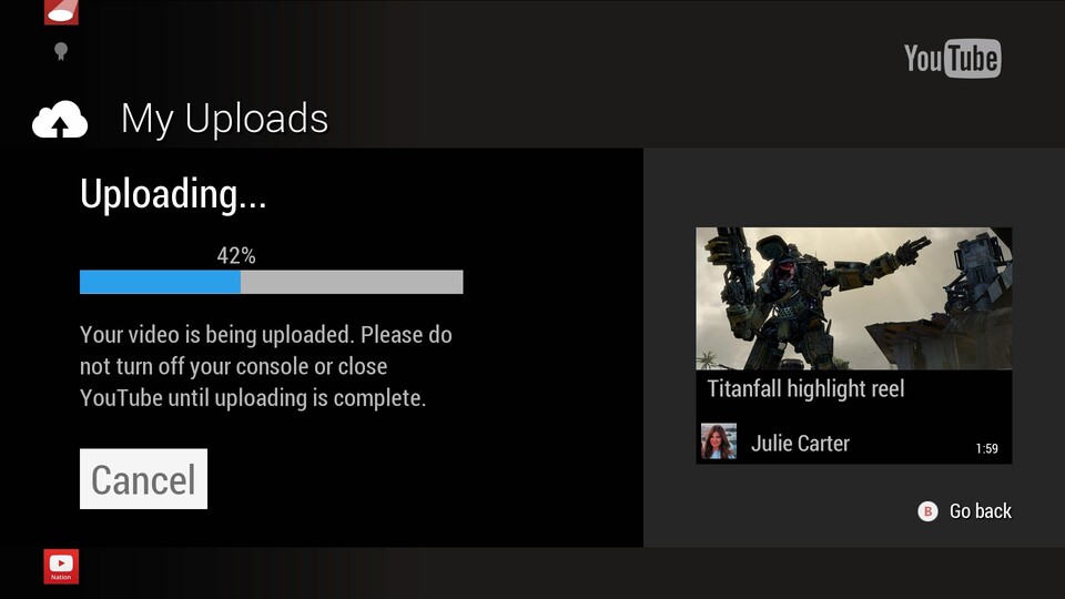 Nach einem Update für die YouTube-App der Xbox One sollen sich Spielszenen direkt auf das Videoportal hochladen lassen.