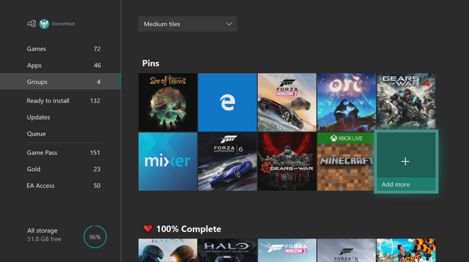 Xbox One: Im Dashboard lassen sich nun Gruppen anlegen.