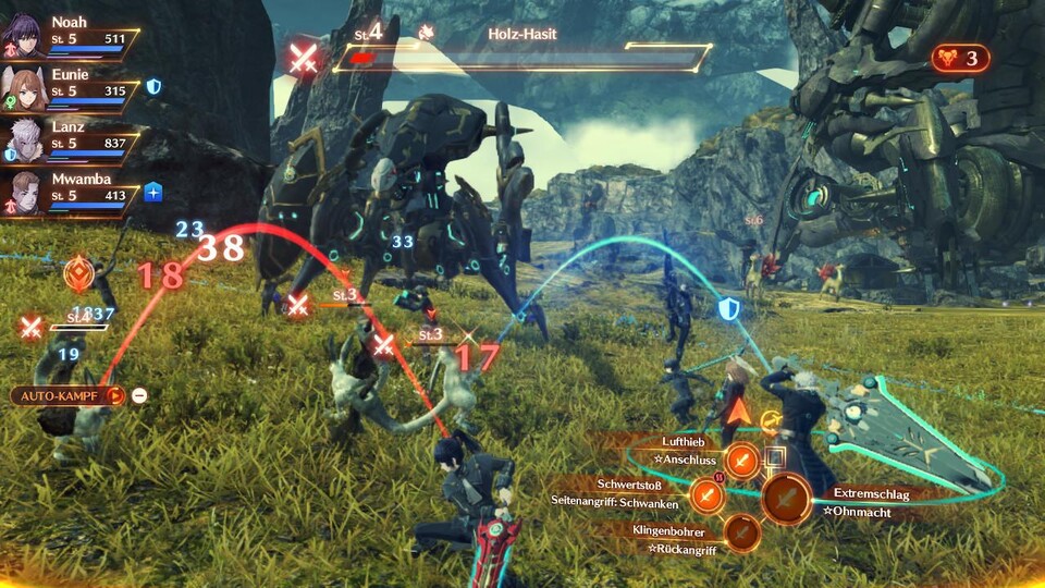 Die Team-Kämpfe in Xenoblade Chronicles 3 bieten durch die vielen verschiedenen Fähigkeiten enorme Komplexität.