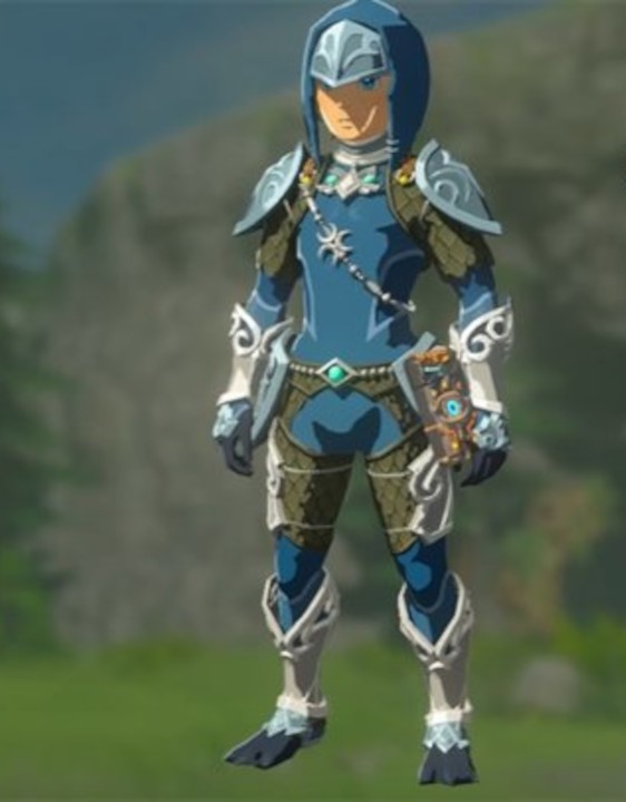 So sieht die Zora-Rüstung samt Helm und Beinschutz in Zelda BotW aus.