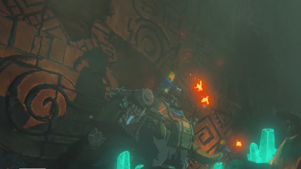 Achtet auf die Zeichen: Die kunstvollen Muster an der Wand im Zelda: Breath of The Wild 2-Trailer sind wohl kaum zufällig dort zu entdecken.