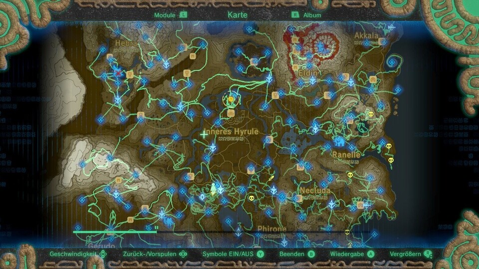 So kann es in Zelda Breath of the Wild auf der Map aussehen, wenn ihr die Pfad des Helden-Funktion nutzt.