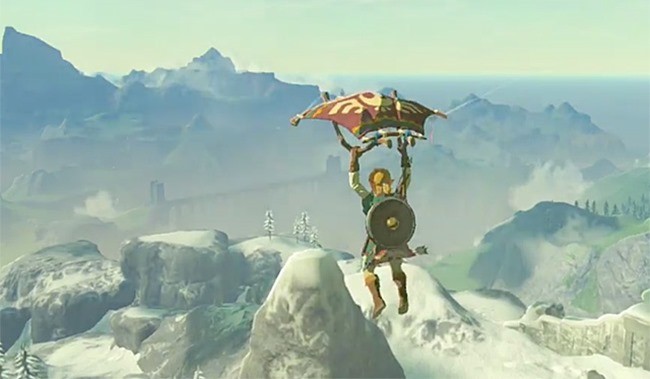 In Zelda: Breath of the Wild steht uns kein Fallschirm, aber ein Paraglider zur Verfügung.