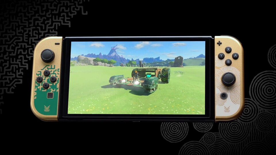 Die Zelda Special Edition der Switch OLED ist prunkvoll verziert.