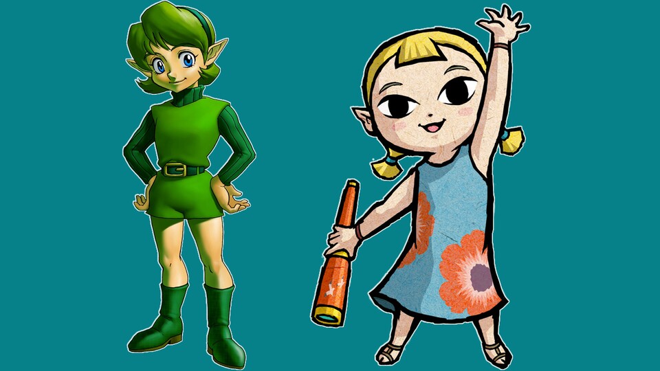 Salia aus Ocarina of Tinne (links) und Aril aus The Wind Waker (rechts).