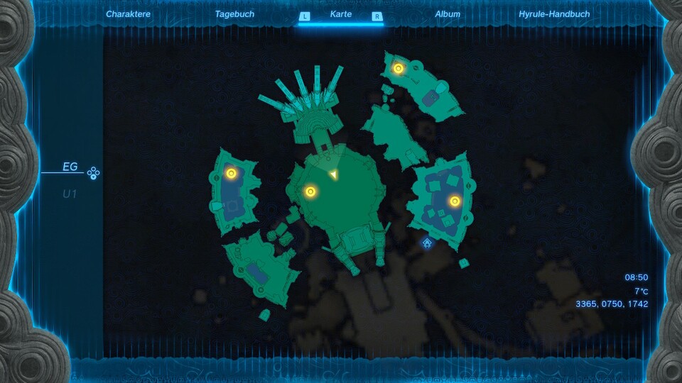 So sieht die Übersichtskarte des Wassertempels in Zelda TotK aus.