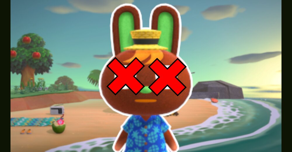 Scène absurde sur la plage d'Animal Crossing : Le joueur découvre un villageois qui s'est empalé sur un parasol