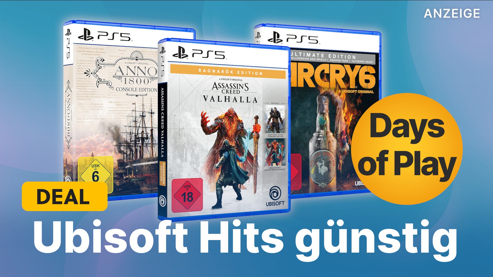 Amazon Days of Play: Große Ubisoft-Hits für PS4 & PS5 jetzt bis zu 71% günstiger schnappen