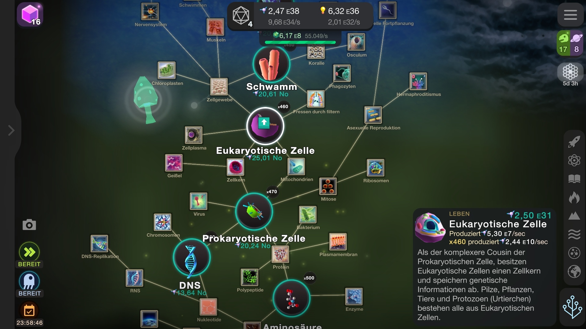 Cell to Singularity Screenshots zum wissenschaftlichen ClickerSpiel