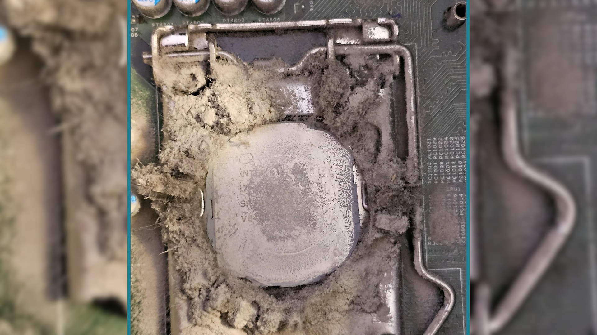 User möchte PC an Freundin verschenken, ihr Bruder schraubt ihn auf und sieht, dass die CPU im Dreck versinkt - als hätte jemand einen Staubsaugerbeutel darüber ausgekippt