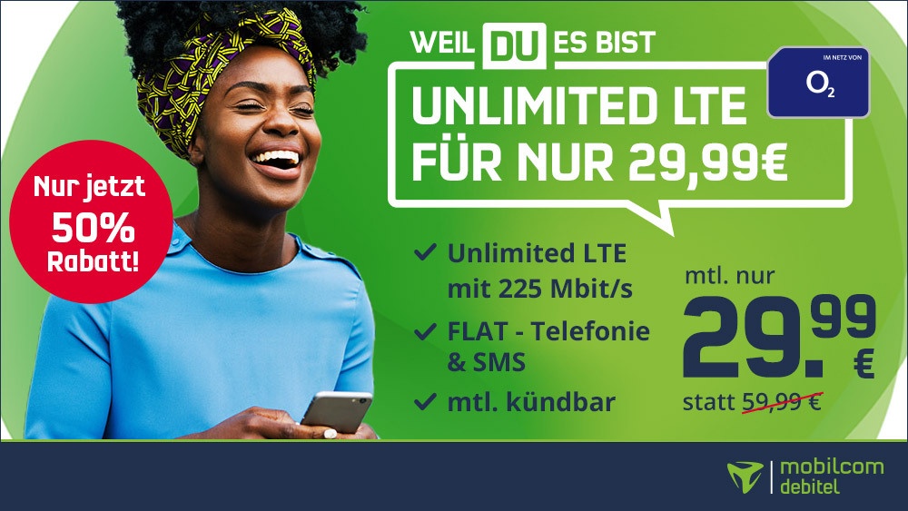 Handyvertrag mit unbegrenztem LTE Datenvolumen jetzt zum halben Preis