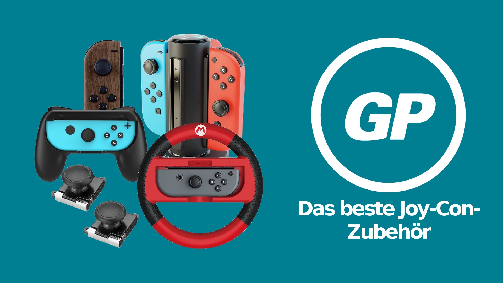 2er Set Gaming-Lenkrad mit Griff für Nintendo Switch-Controller - Blau und  - Rot