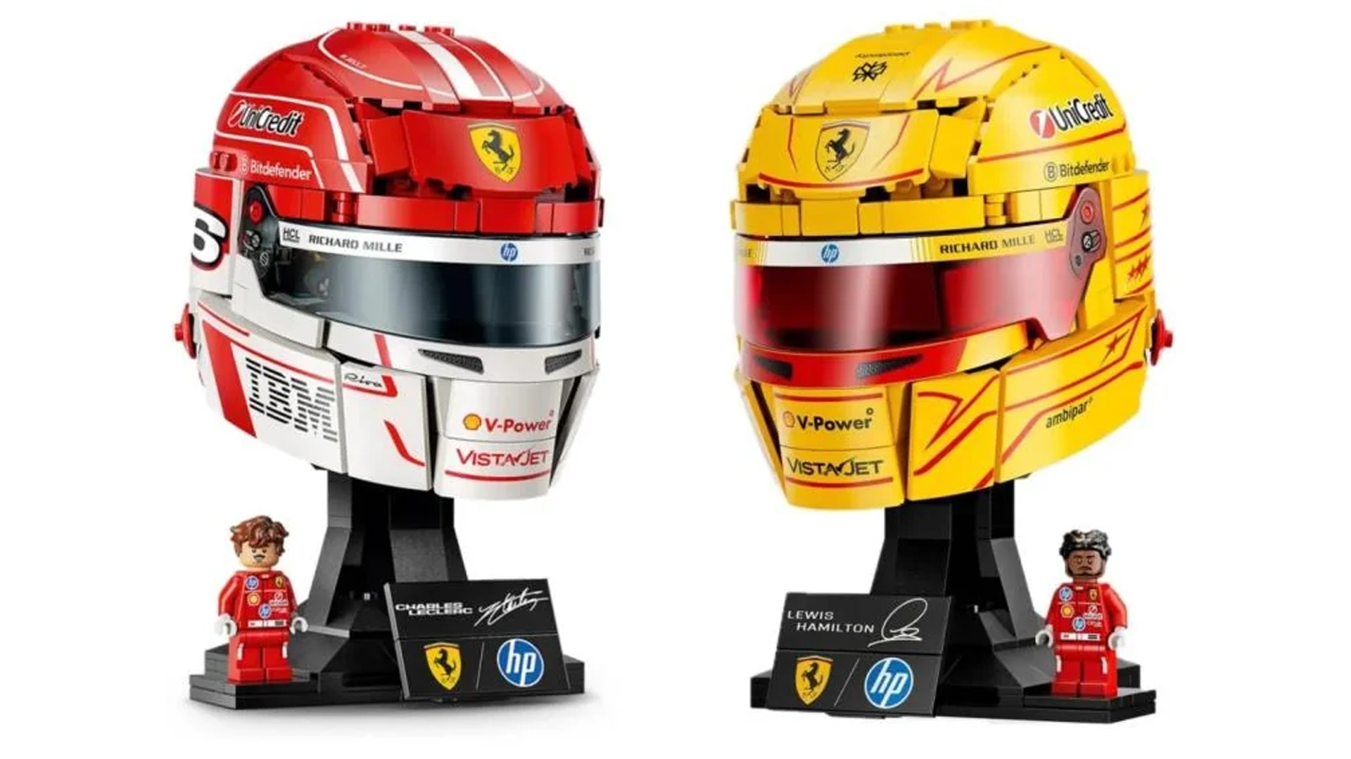 LEGO-Händler leakt versehentlich zwei kommende Formel 1-Helme von Hamilton und Leclerc und die sehen aus, als wären sie komplett bedruckt