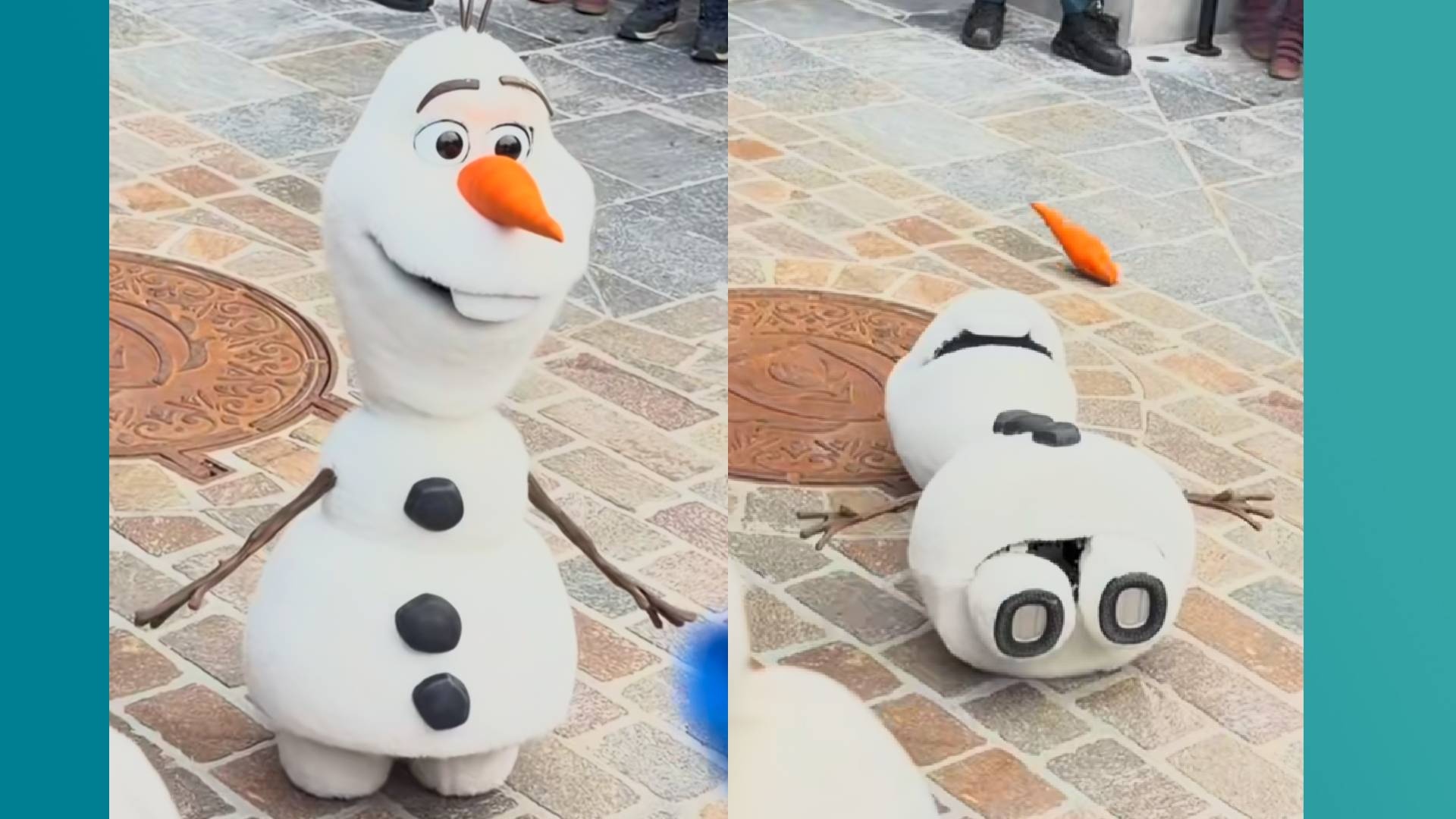 "Wenn meine Social Battery leer ist" – realistischer Olaf-Roboter aus Disneyland kippt plötzlich vor Fans um und bricht sich die Nase ab