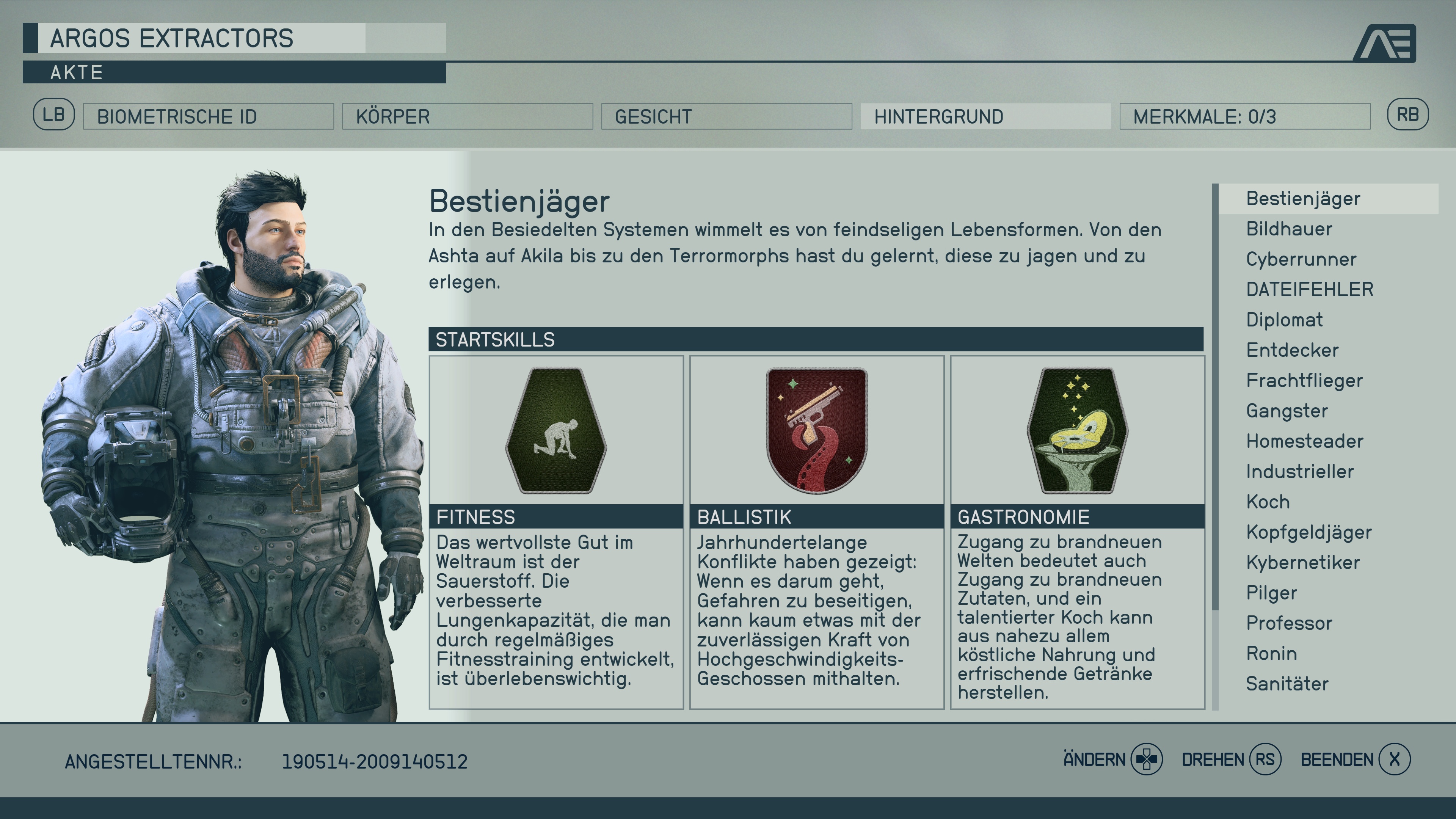 Starfield Alle Hintergründe im CharakterEditor